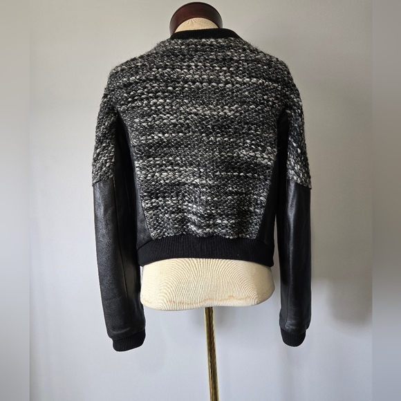 DANIER Black and White Wool Knit and Genuine Leather Moto Jacket. Size XS - Picture 5 of 14